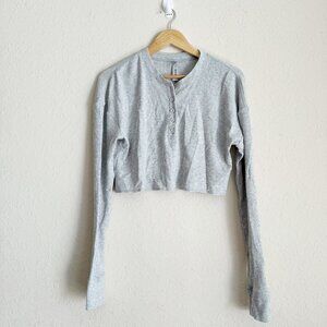Skims Lightweight Modal Cropped Henley Heather Gray Top Size Small